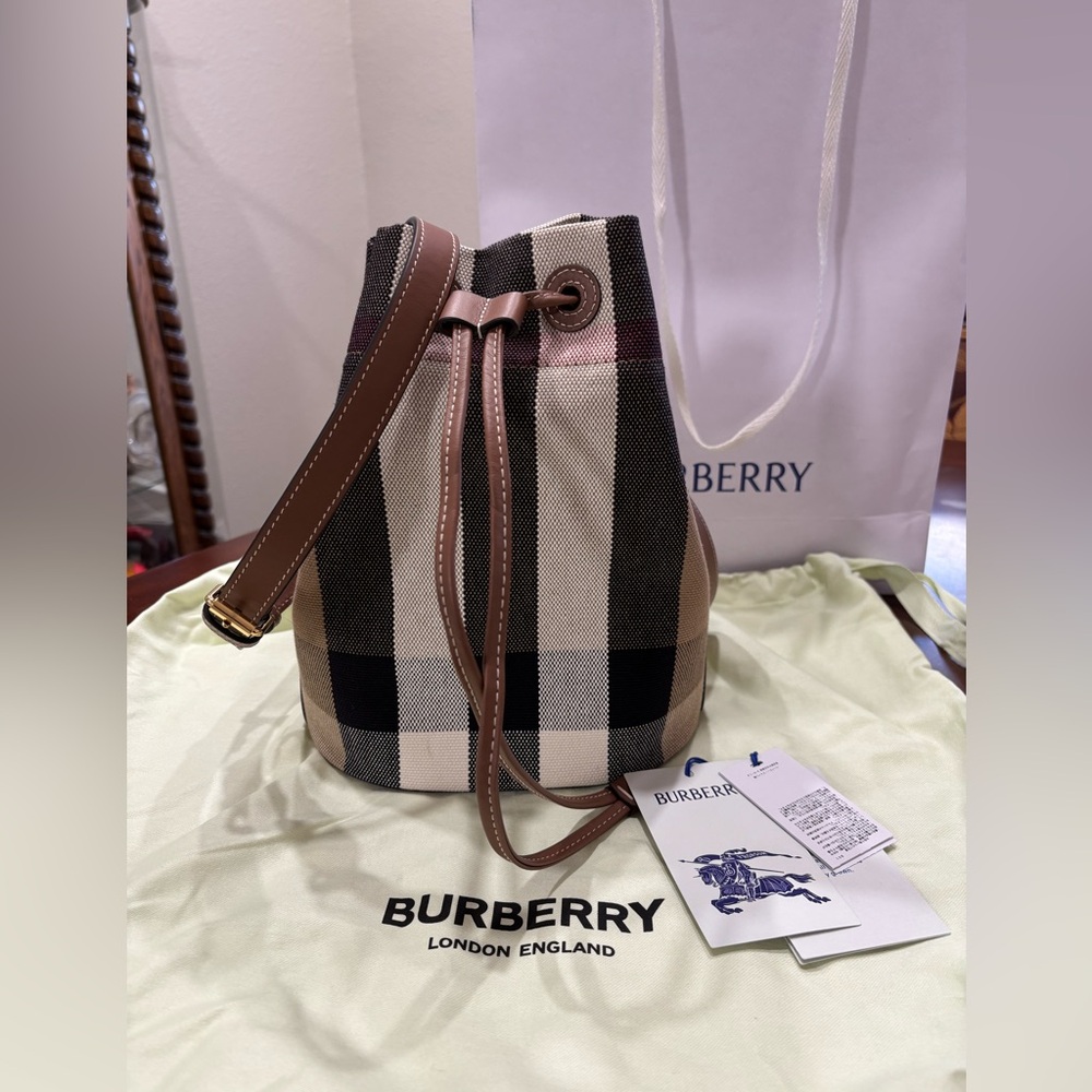 Burberry Mini Bucket Bag - Black, Brown, and Cream